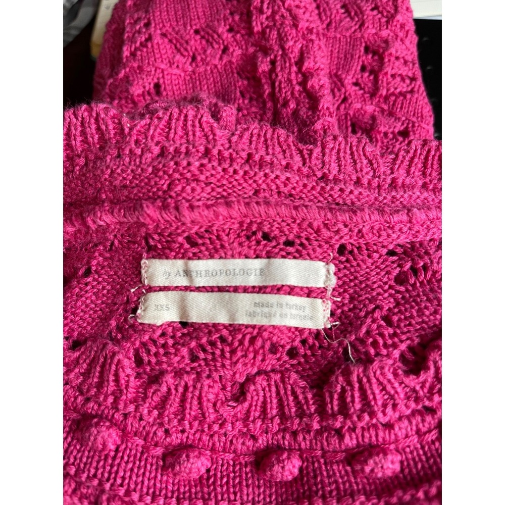 Anthropologie Women's Pink Crochet‎ Knit Short Sleeve Top Blouse - Picture 3 of 3